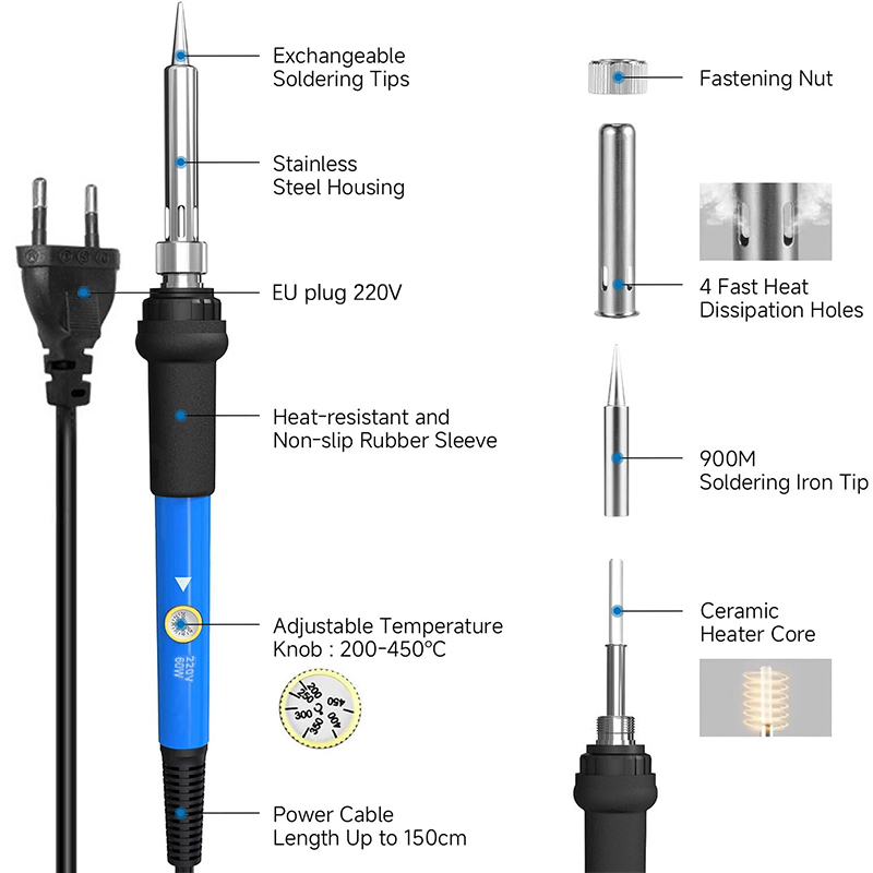 조절 가능한 온도 220V 60W 전기 납땜 인두 키트 - Useful Diy Electronics 리뷰 및 가격