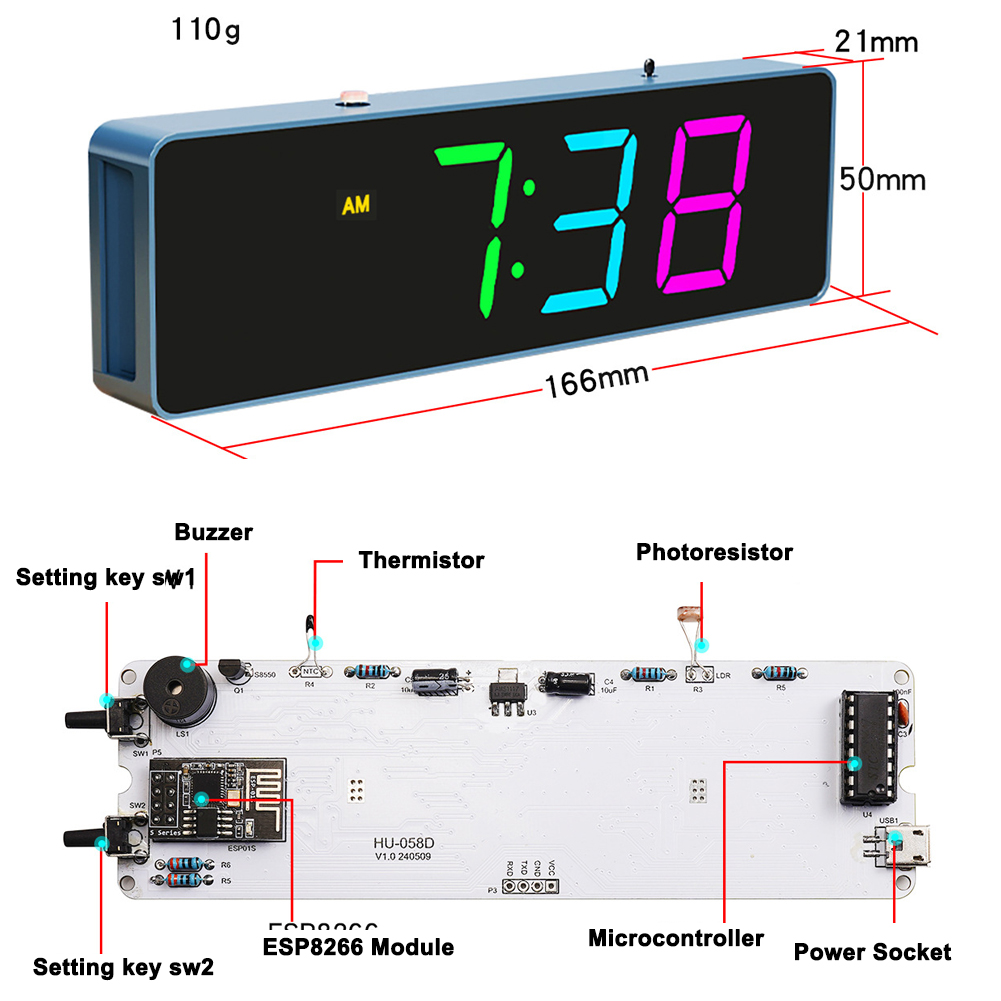 IoT 다채로운 와이파이 시계 키트, 지능형 전자 시계 - Diy Electronics Components Kit 리뷰 및 가격