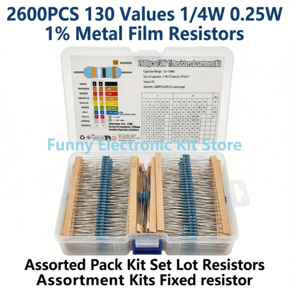 2600개 금속 필름 저항기 모듬 팩 130가지 값 1 - Diy Electronics Components Kit 리뷰 및 가격