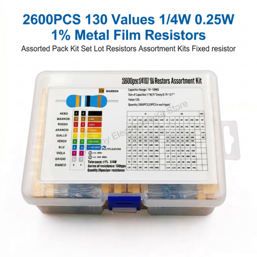 2600개 금속 필름 저항기 모듬 팩 130가지 값 1 - Diy Electronics Components Kit 리뷰 및 가격