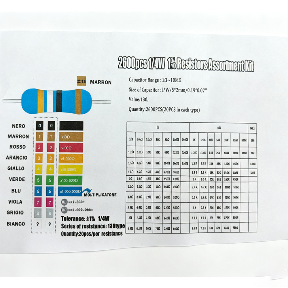 2600개 금속 필름 저항기 모듬 팩 130가지 값 1 - Diy Electronics Components Kit 리뷰 및 가격